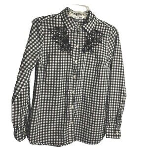 Old Navy Black And White Checkered Button Up Woman’s Shirt Size Small Cowgirl